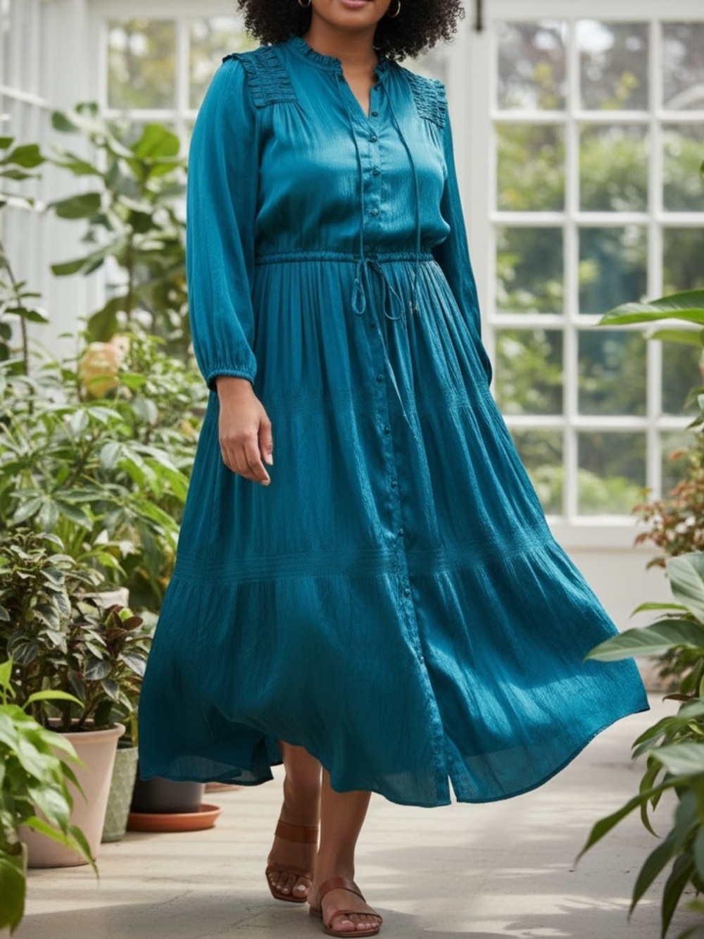 Chico's Shirt Midi Dress Dipped Hem 18 (3.5) Striking Teal – Flowy Resort Chic